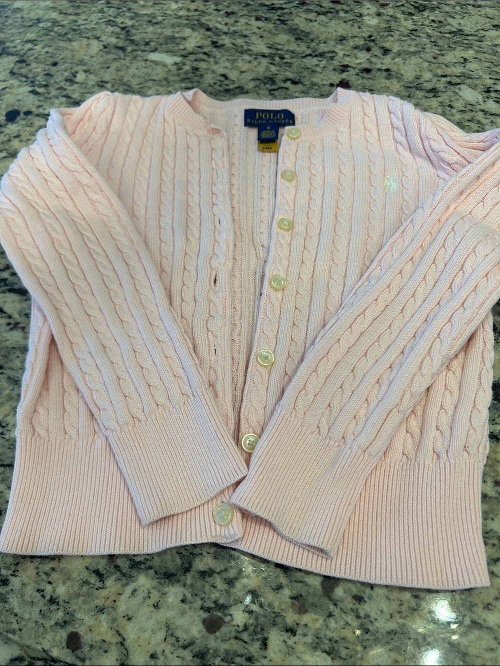 Polo by Ralph Lauren Light Pink Cable-Knit Button Cardigan